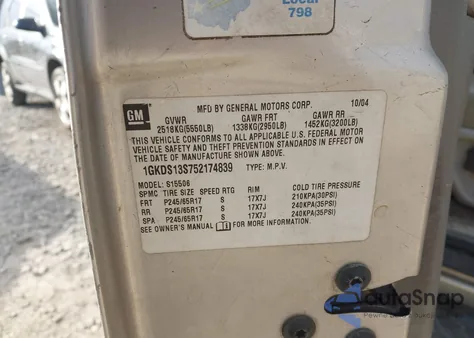 2005 GMC Envoy Sle z USA, uszkodzony, nr VIN 1GKDS13S752174839